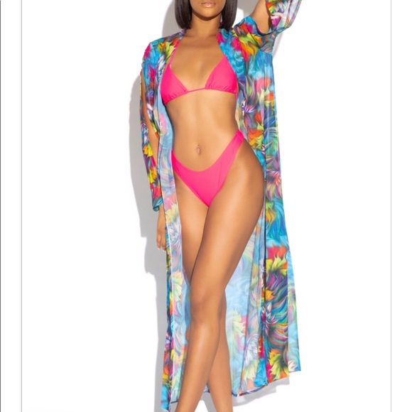 Other - Floral abstract print long open sleeve coverup